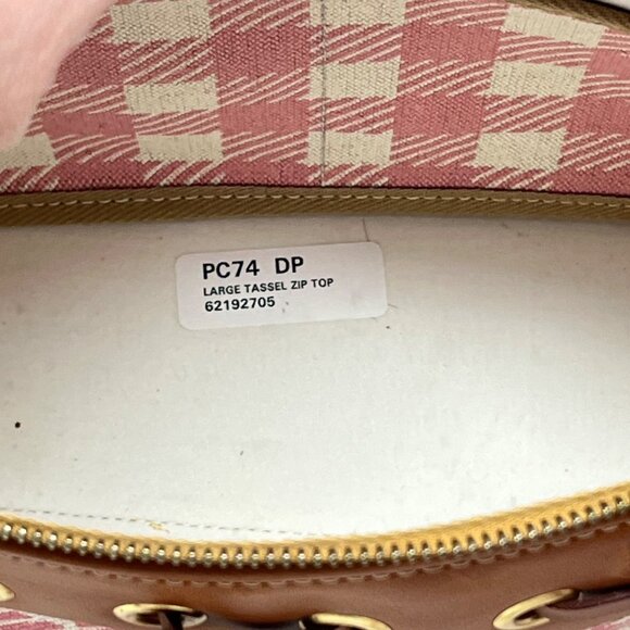 Dooney & Bourke Pink & Beige Checkered Canvas Tote Bag With Leather‎ Accents - Picture 11 of 15